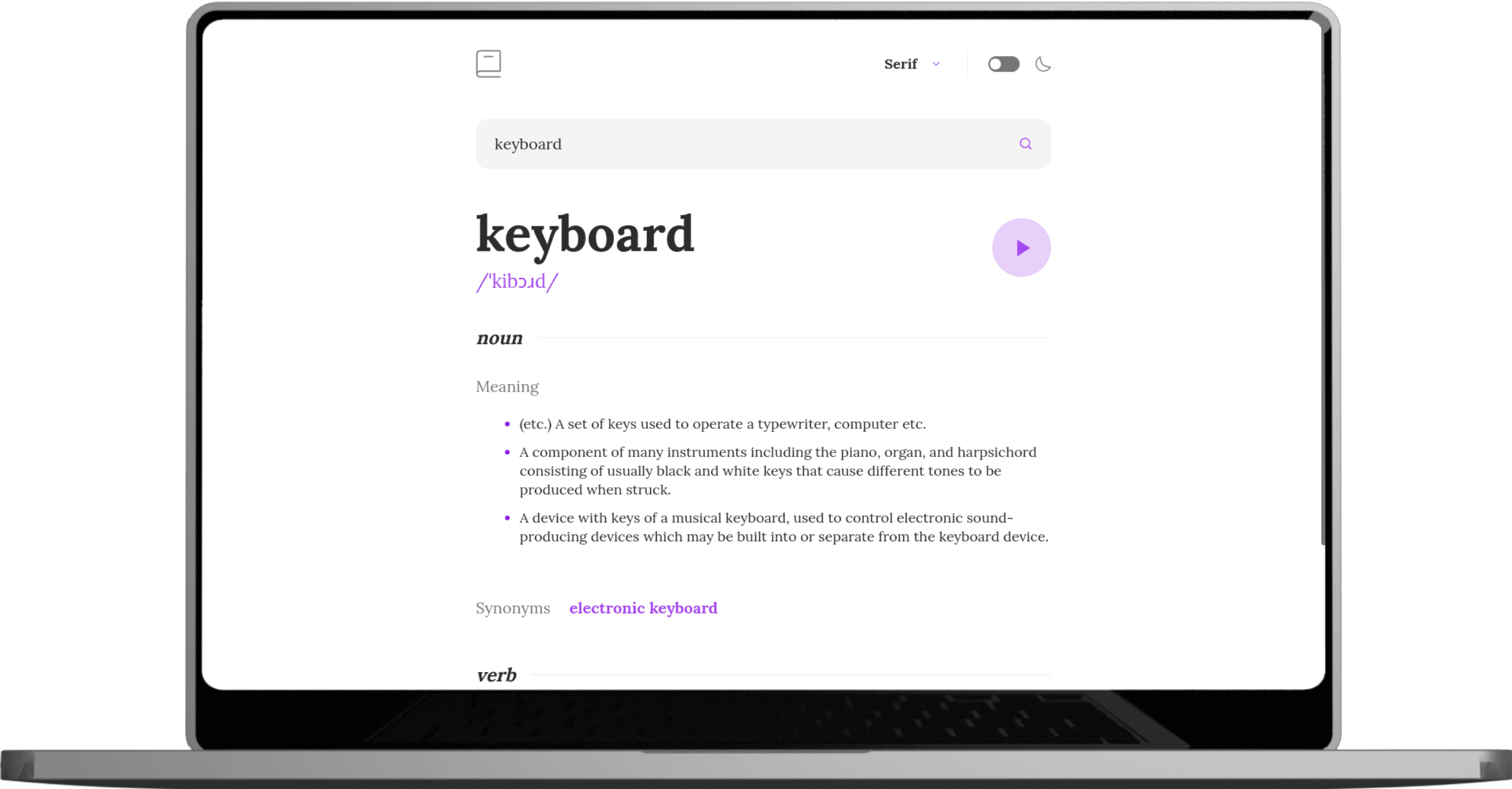 Screenshot from the dictionary project