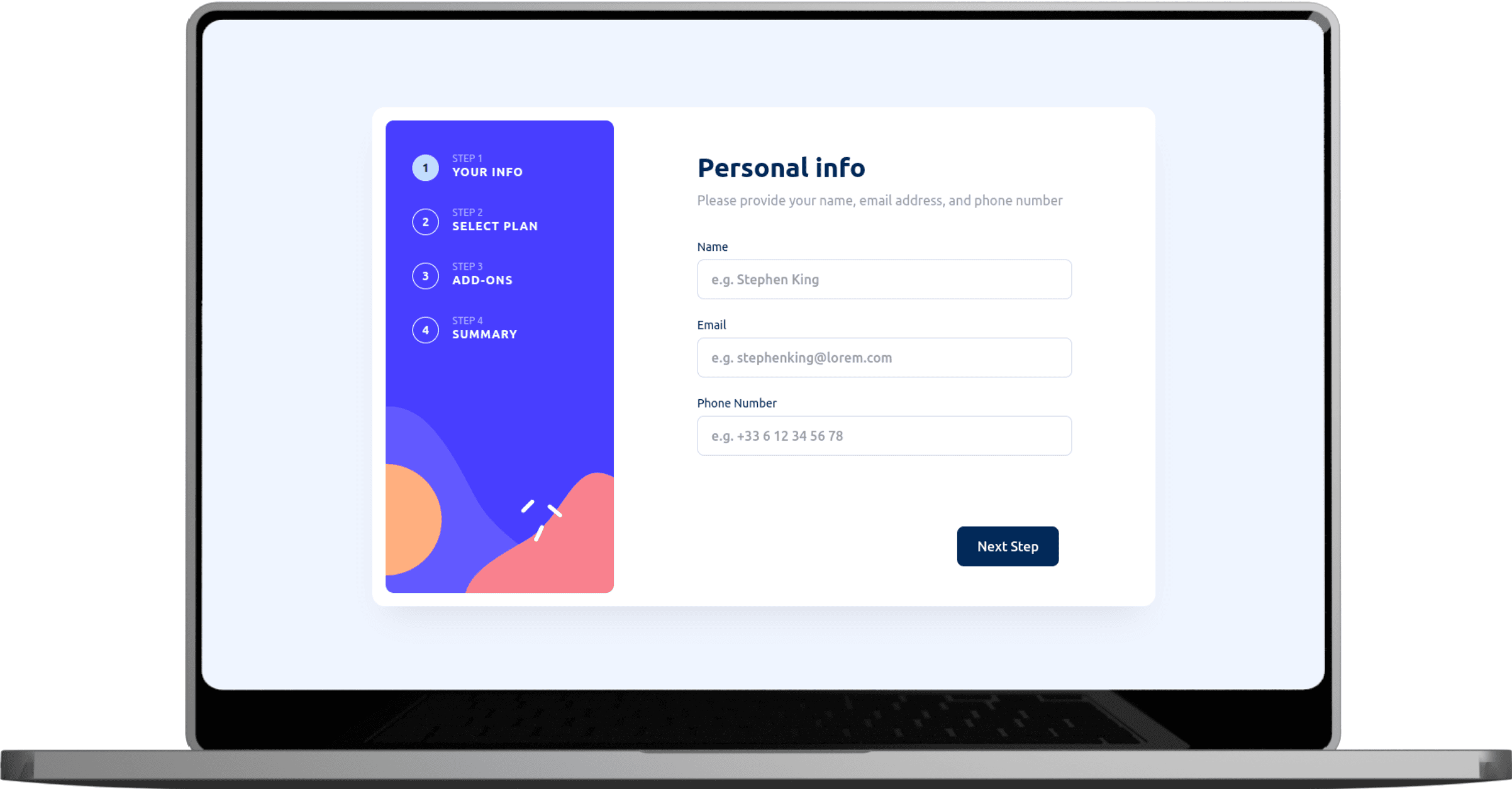 Screenshot from the multistep form project