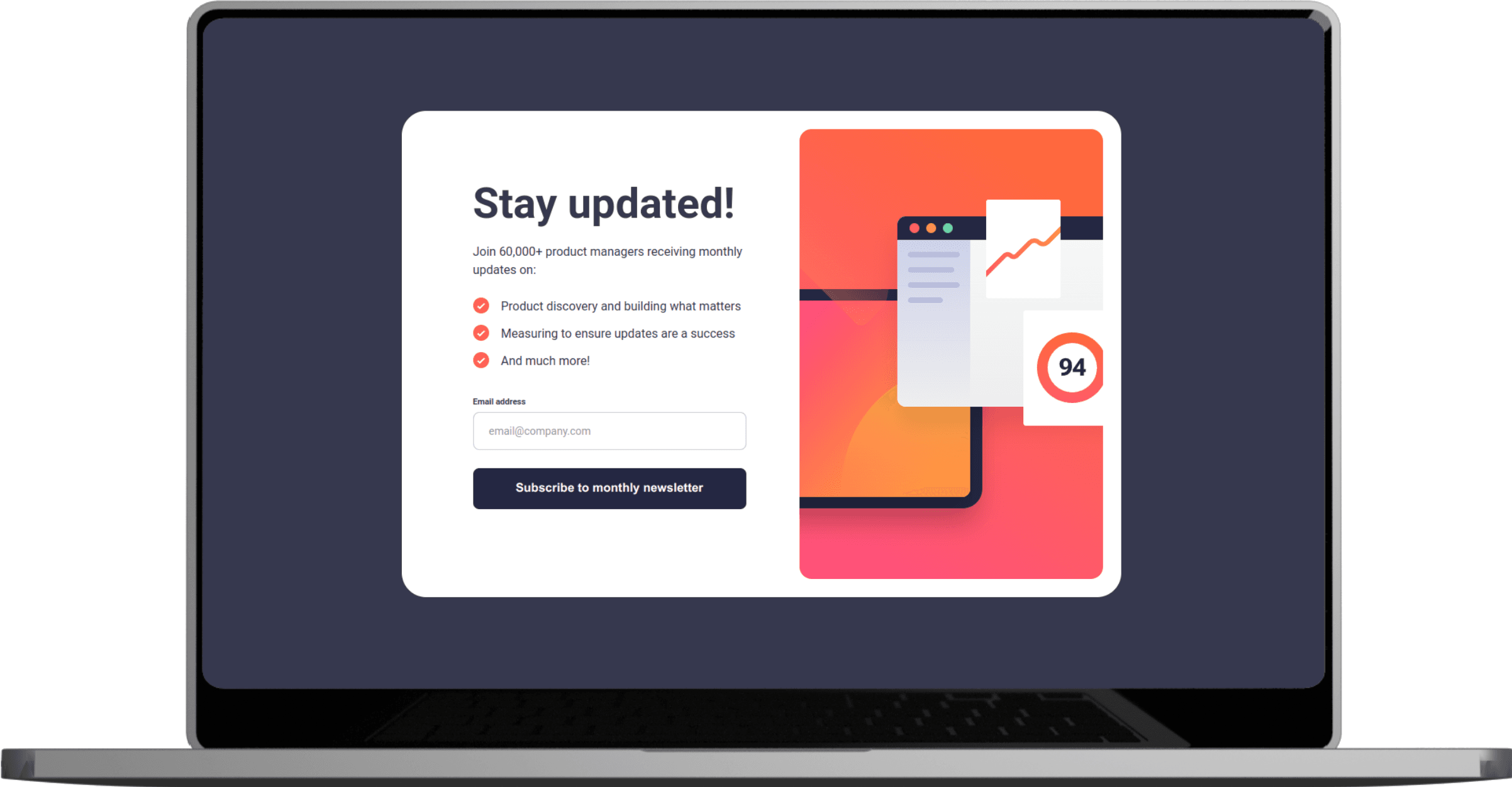 Screenshot from the newsletter signup project