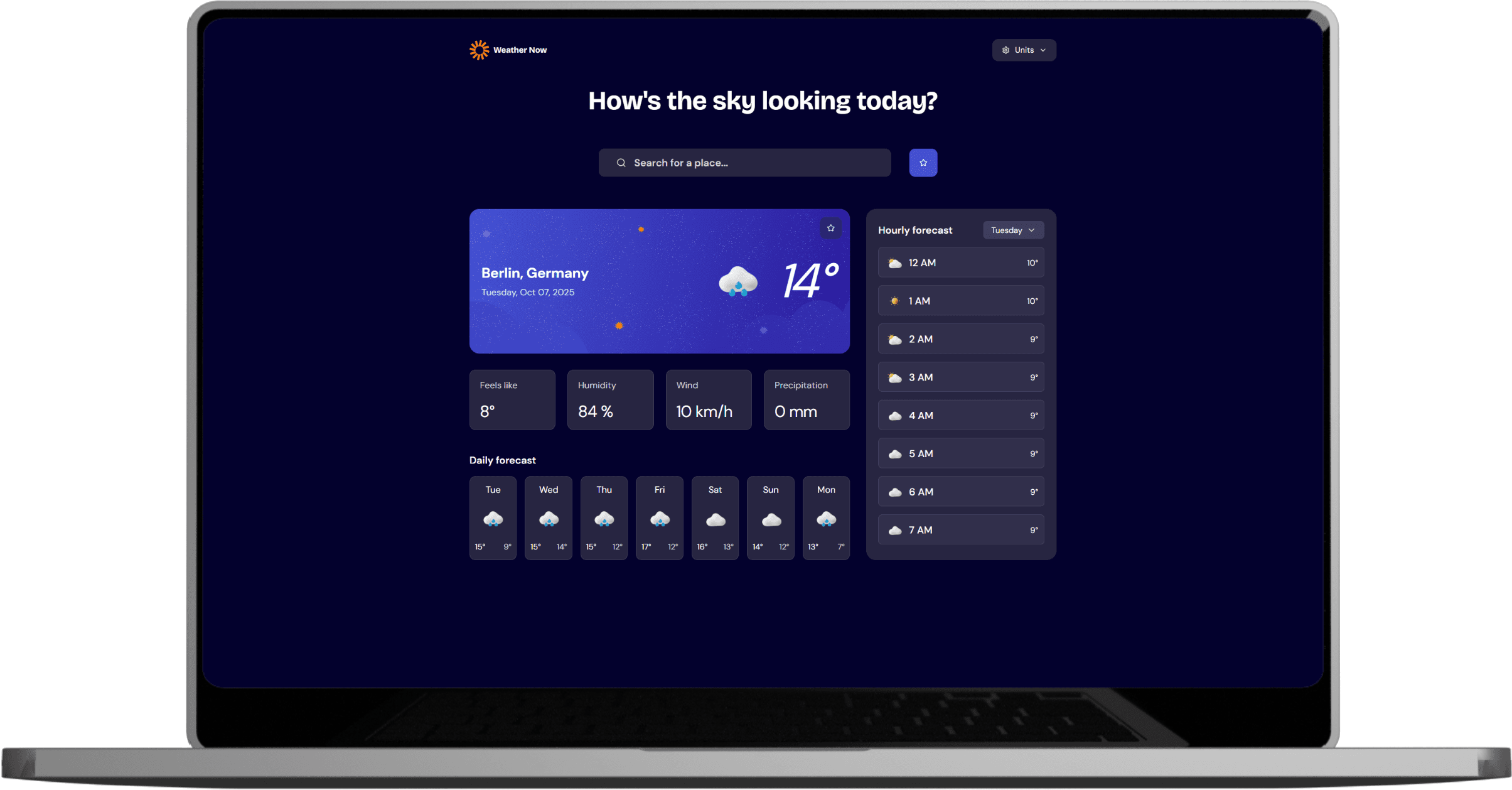 Screenshot from the weather app project